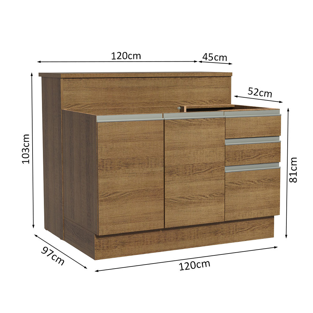 Isla de Cocina con Tapa y bajo mesada Madesa Glamy 120 MM