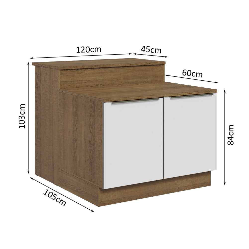 Isla de Cocina con Barra desayunador y Bajo Mesada 120 cm Marrón/Blanco Lux Madesa