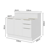 Isla de Cocina con Barra desayunador y Bajo Mesada 120 cm Blanco Stella Madesa