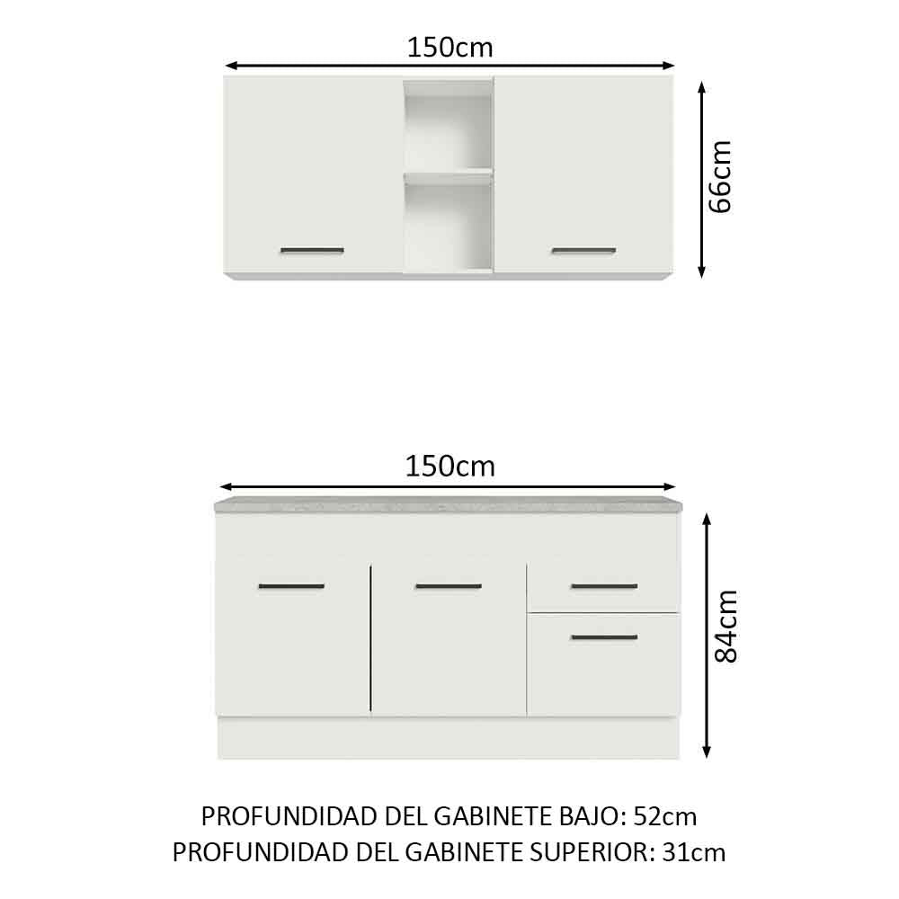 Cocina Compacta 150 cm 4 Puertas 2 Cajones Blanco Agata Madesa