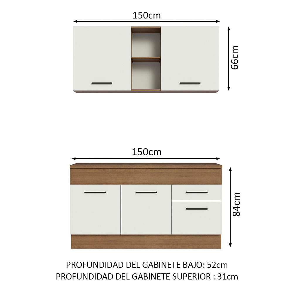 Cocina Compacta 150 cm 4 Puertas 2 Cajones Marrón/Blanco Agata Madesa