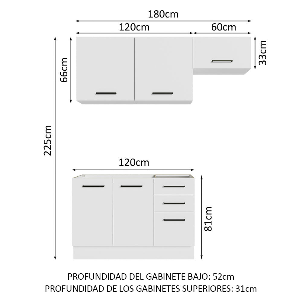 Combo de Cocina Compacta 180cm Agata Madesa 09 Blanco