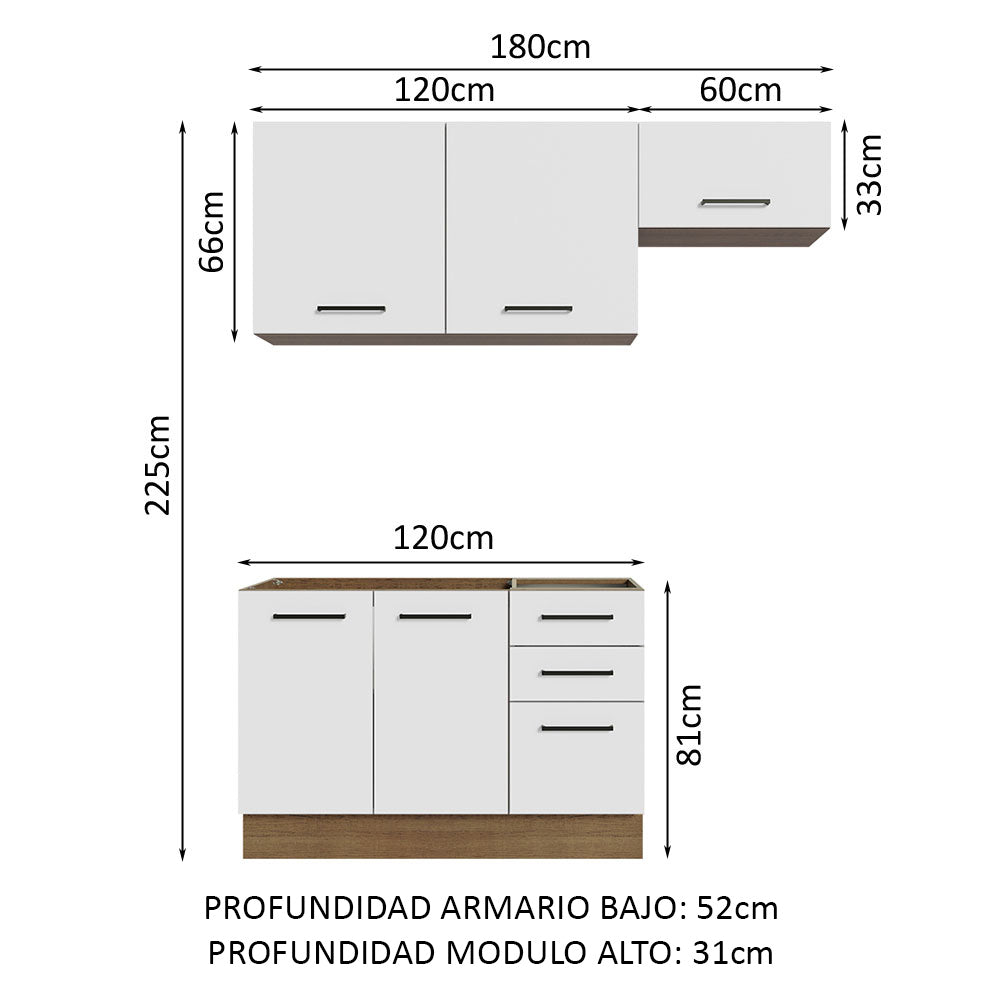 Combo de Cocina 180cm Marrón/Blanco Agata Madesa 09