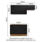 Cocina Compacta 180 cm 5 Puertas 3 Cajones Sin Mesada Marrón/Negro Agata Madesa