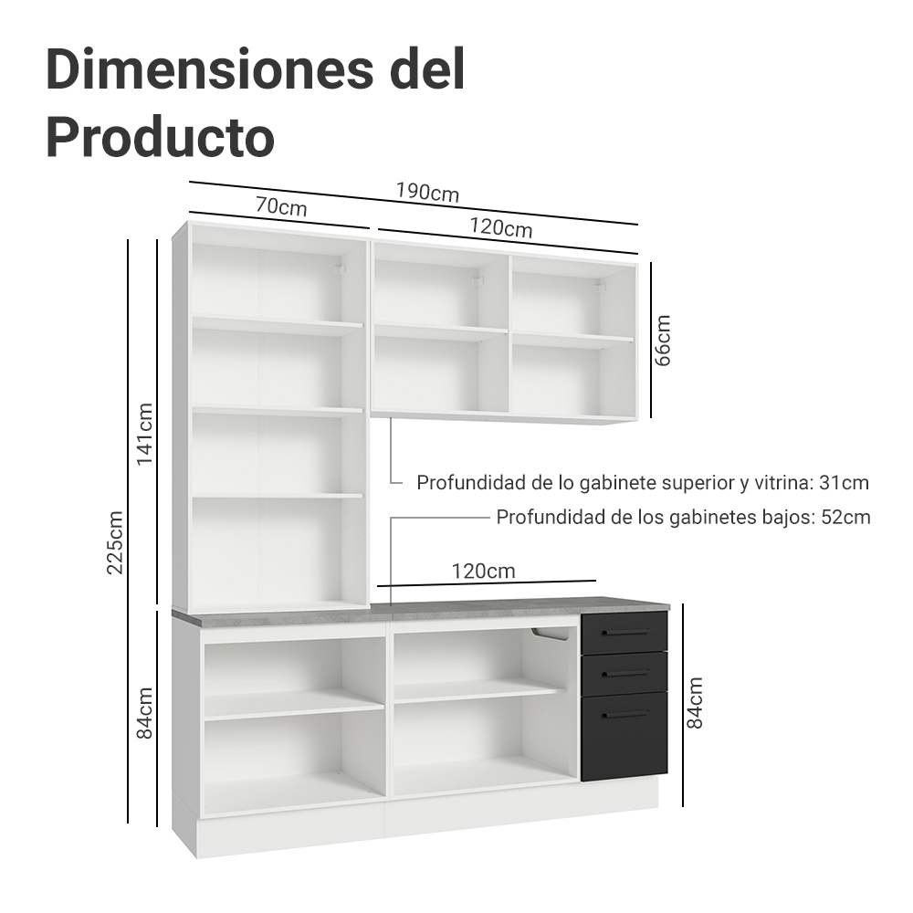 Combo completo de Cocina con Cristalero Madesa Agata BN 01
