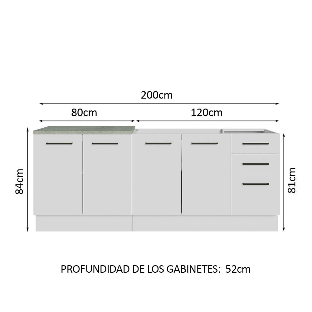 Kit 2 Bajo Mesada de Cocina Madesa Agata (Sin Tapa y Bacha de acero inoxidable)