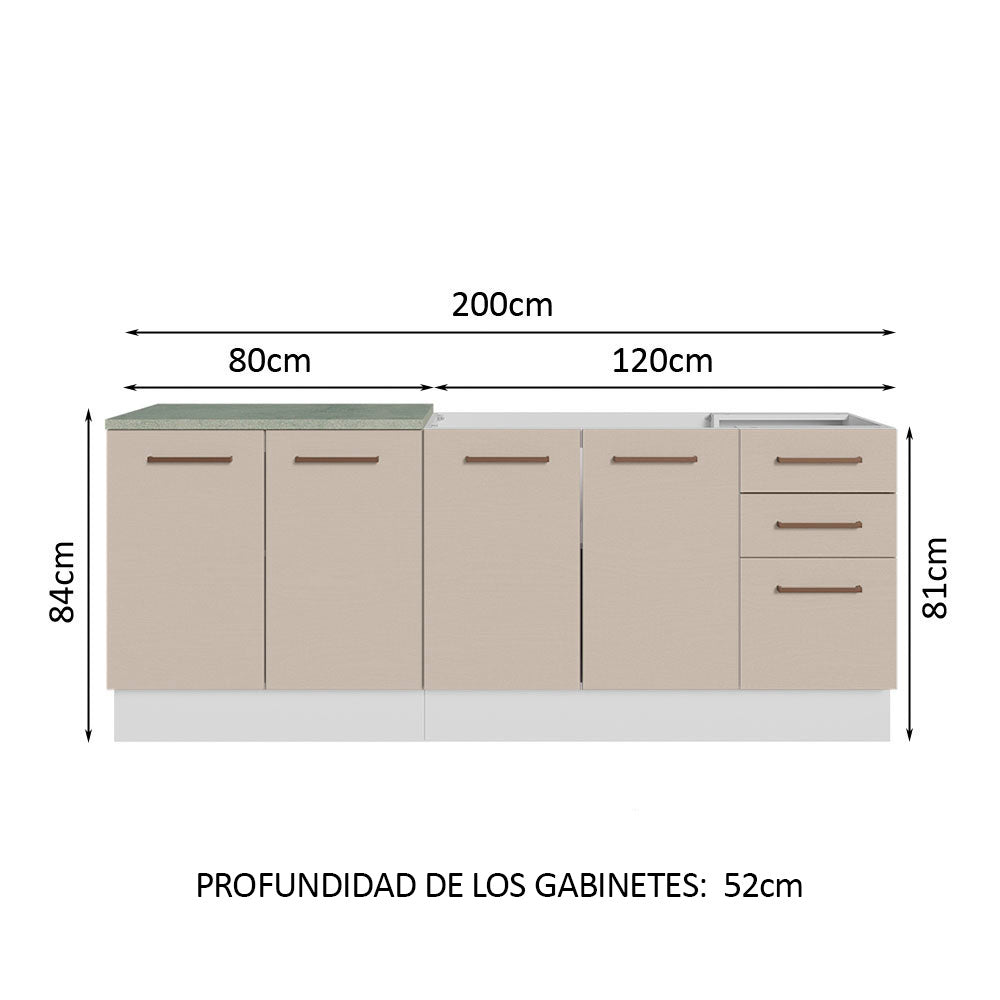 Kit Con 2 Bajo Mesada de Cocina com 3 Cajones y 4 Puertas (Sin Tapa Ni Bacha de acero inoxidable) Blanco/Crema Agata Madesa