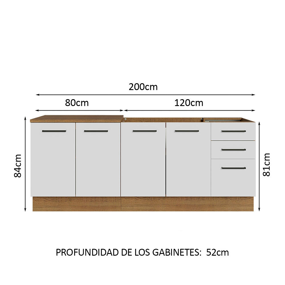 Kit Con 2 Bajo Mesada de Cocina Madesa Agata con 3 Cajones y 4 Puertas (Sin Tapa Ni Bacha) Marrón/Blanco
