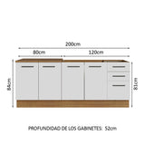 Kit Con 2 Bajo Mesada de Cocina Madesa Agata con 3 Cajones y 4 Puertas (Sin Tapa Ni Bacha) Marrón/Blanco