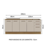 Kit Con 2 Bajo Mesada de Cocina 3 Cajones y 4 Puertas (Sin Tapa Ni Bacha de acero inoxidable) Marrón/Crema Agata Madesa