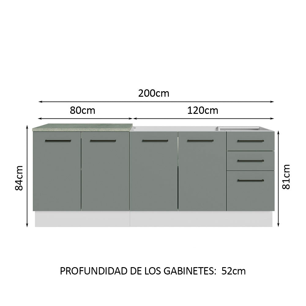 Kit 2 Bajo Mesada de Cocina 200cm Glamy Madesa BG