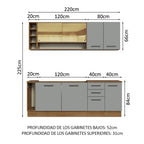 Kit Completo de Cocina 220 cm 7 Puertas 3 Cajones Sin Mesada Marrón/Gris Agata Madesa