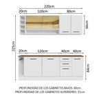 Kit Completo de Cocina 220 cm 7 Puertas 3 Cajones Blanco/Marrón Agata Madesa