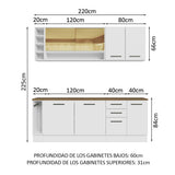 Combo completo de Cocina Madesa Agata 220 cm x 60 cm de fondo - Con Mesada Blanco 02