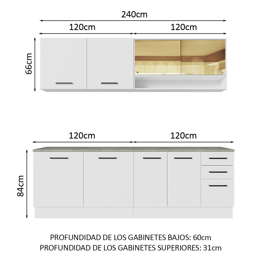 Combo completo de Cocina 240cm Blanco 60cm de Profundidad Agata Madesa 01