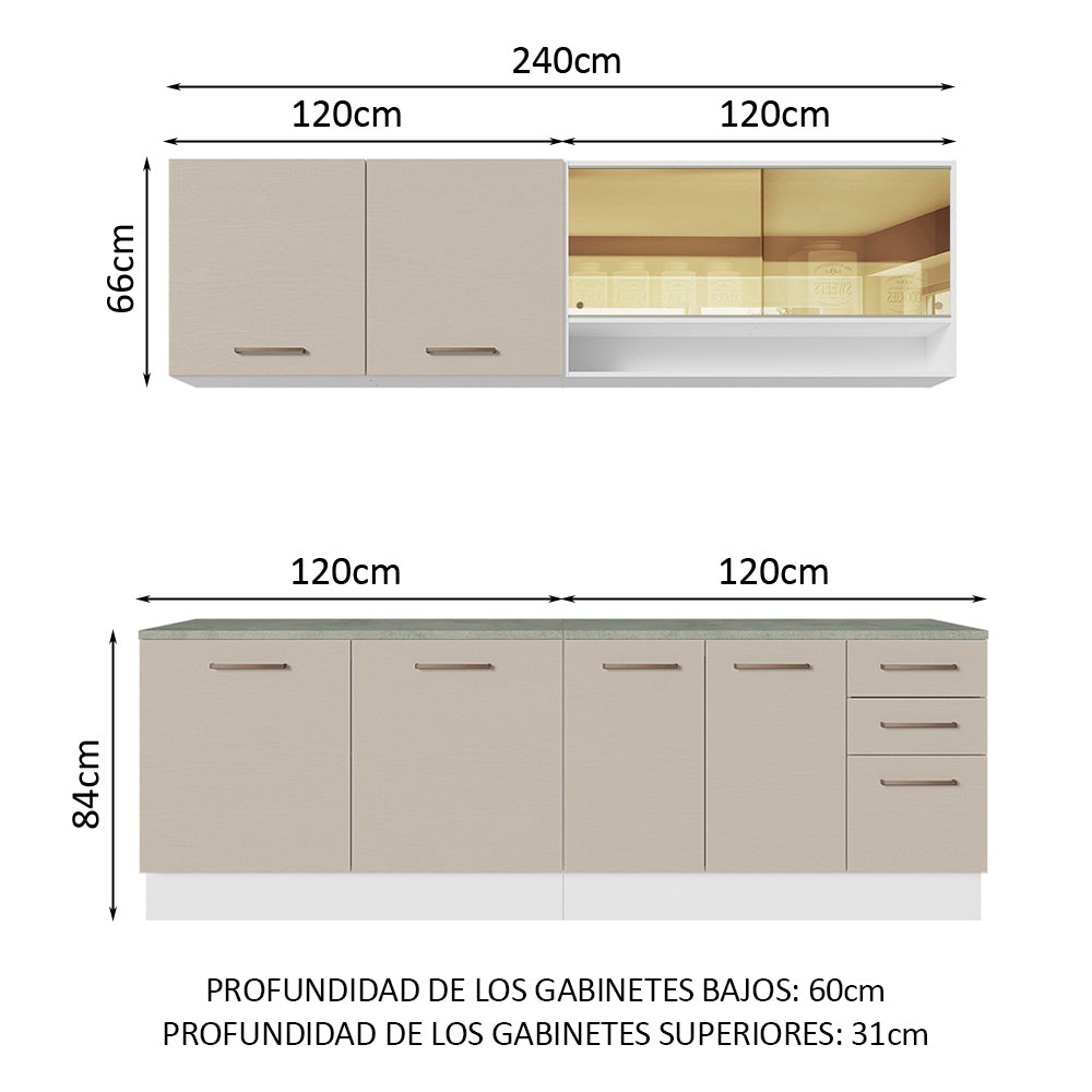 Combo completo de Cocina 240cm Blanco/Crema 60cm de Profundidad Agata Madesa 01