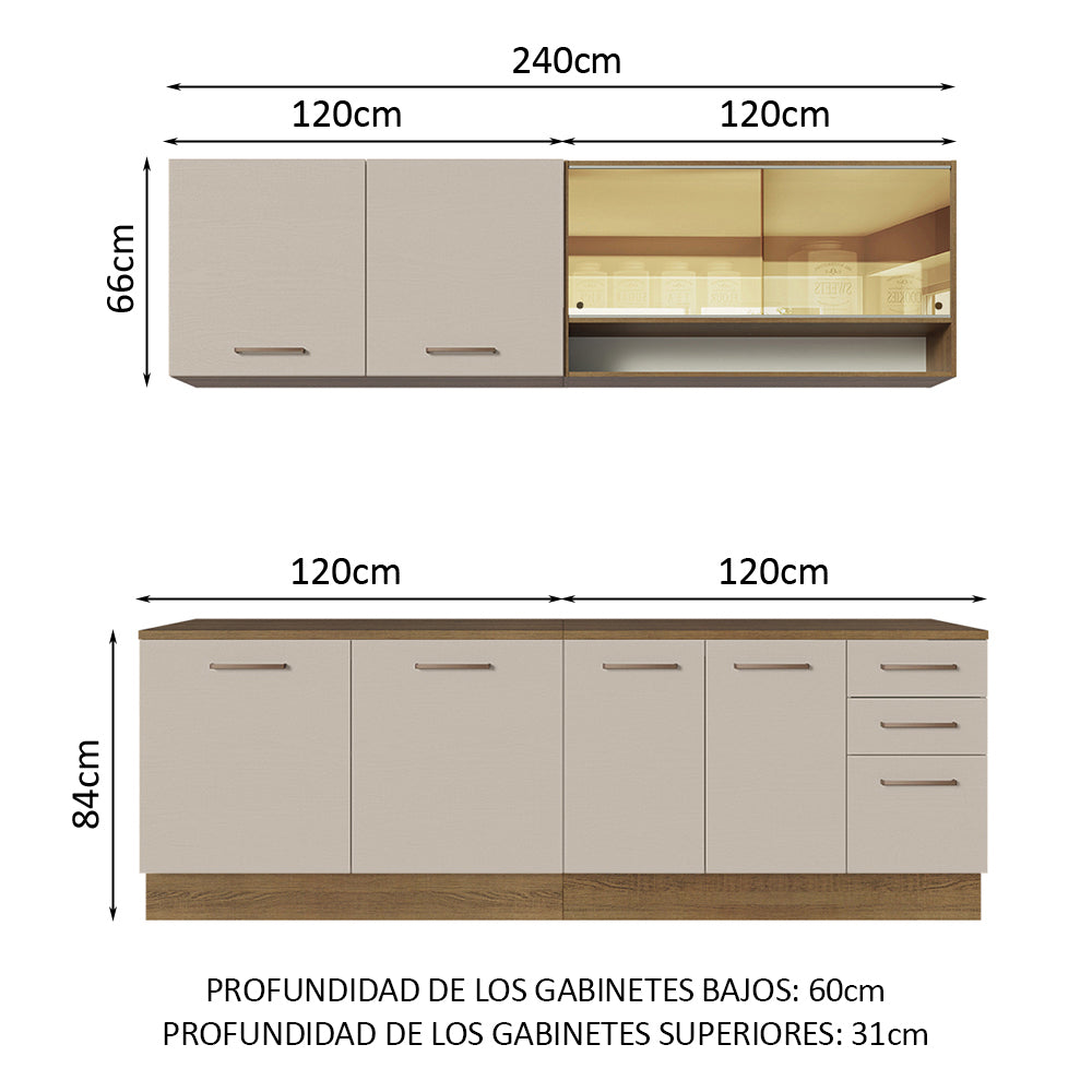 Combo completo de Cocina 240cm Marrón/Crema 60cm de Profundidad Agata Madesa 01