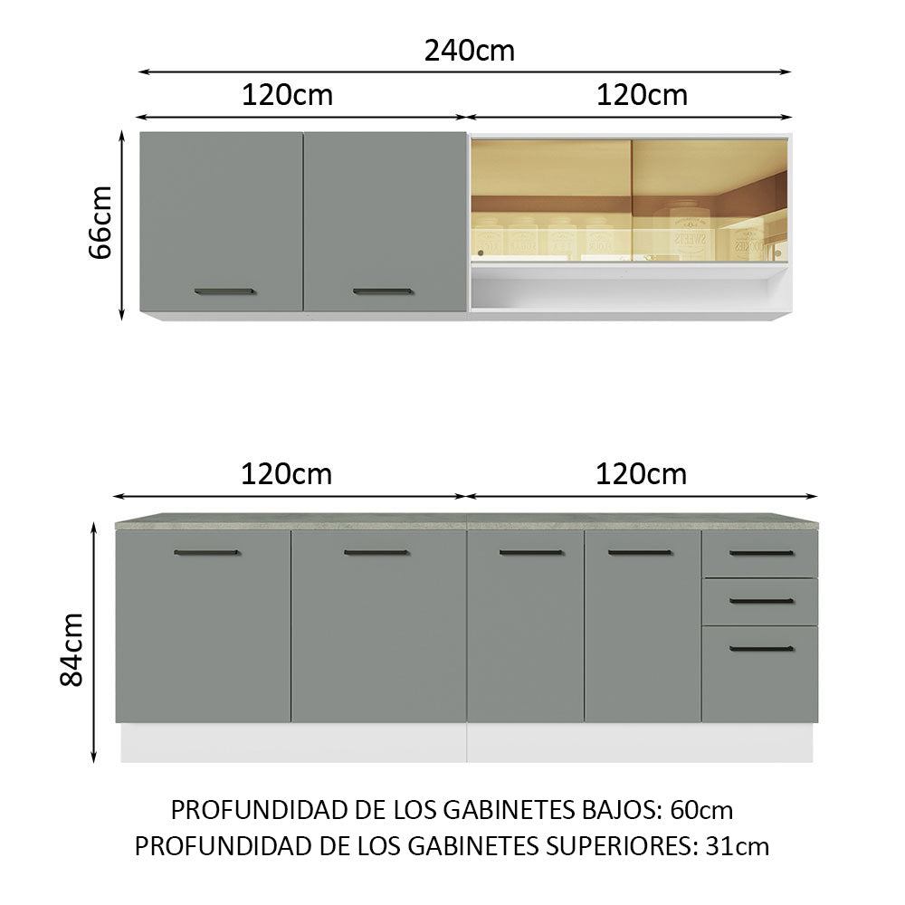 Combo completo de Cocina 240cm Blanco/Gris 60cm de Profundidad Agata Madesa 01