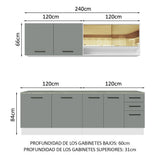 Combo completo de Cocina 240cm Blanco/Gris 60cm de Profundidad Agata Madesa 01