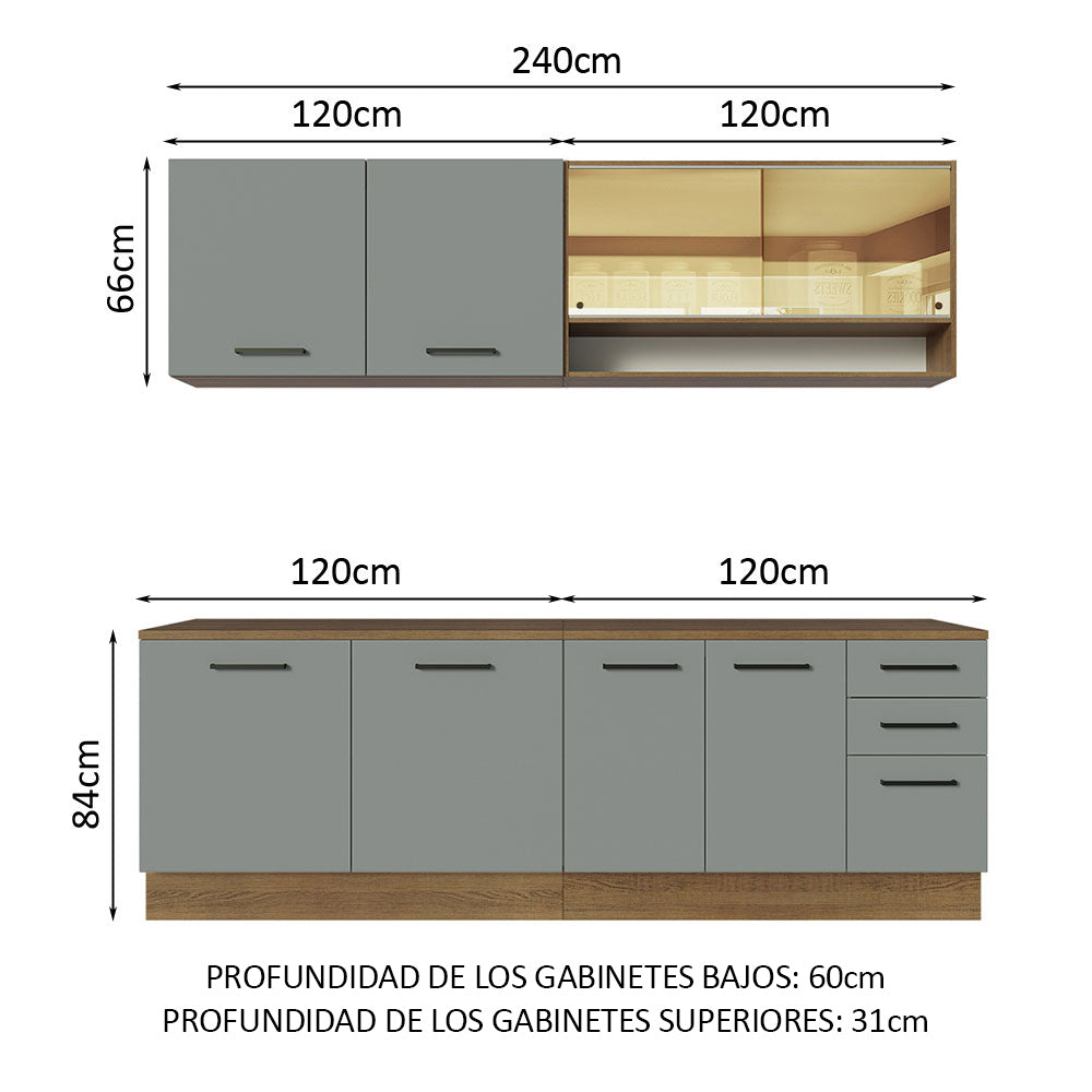 Combo completo de Cocina 240cm Marrón/Gris 60cm de Profundidad Agata Madesa 01