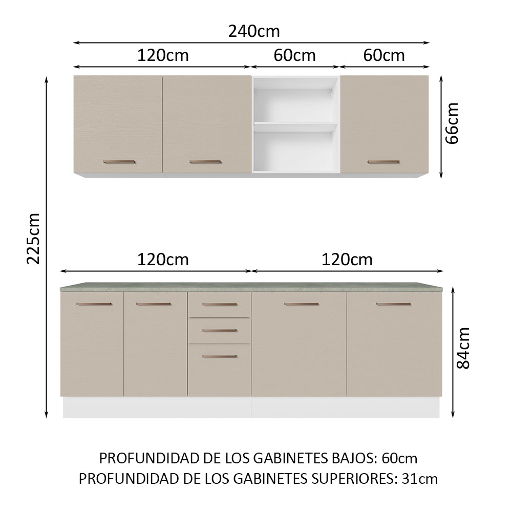 Combo completo de Cocina 240cm Blanco/Crema 60cm de Profundidad Agata Madesa 02