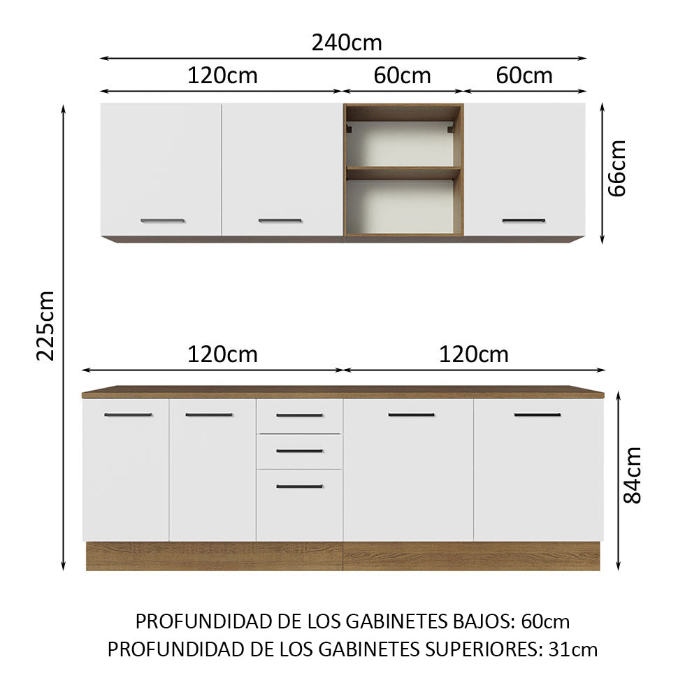 Combo completo de Cocina 240cm Marrón/Blanco 60cm de Profundidad Agata Madesa 02