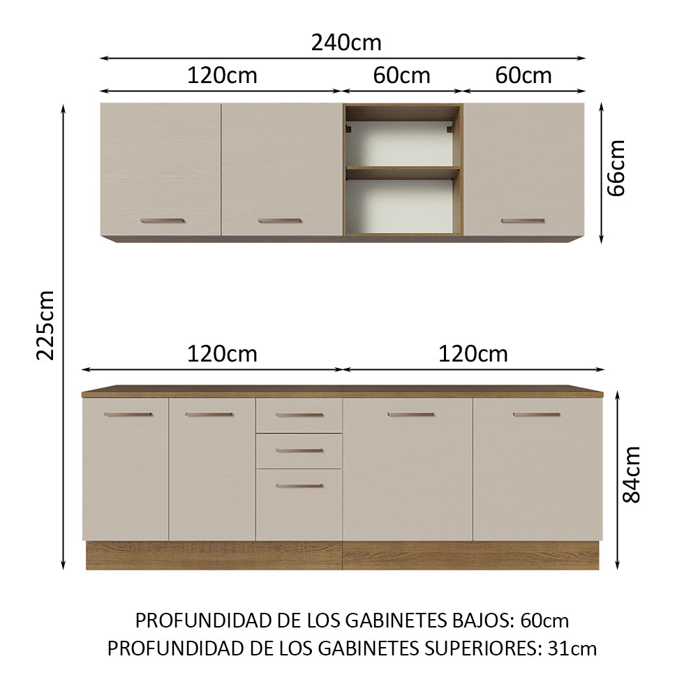 Combo completo de Cocina 240cm Marrón/Crema 60cm de Profundidad Agata Madesa 02