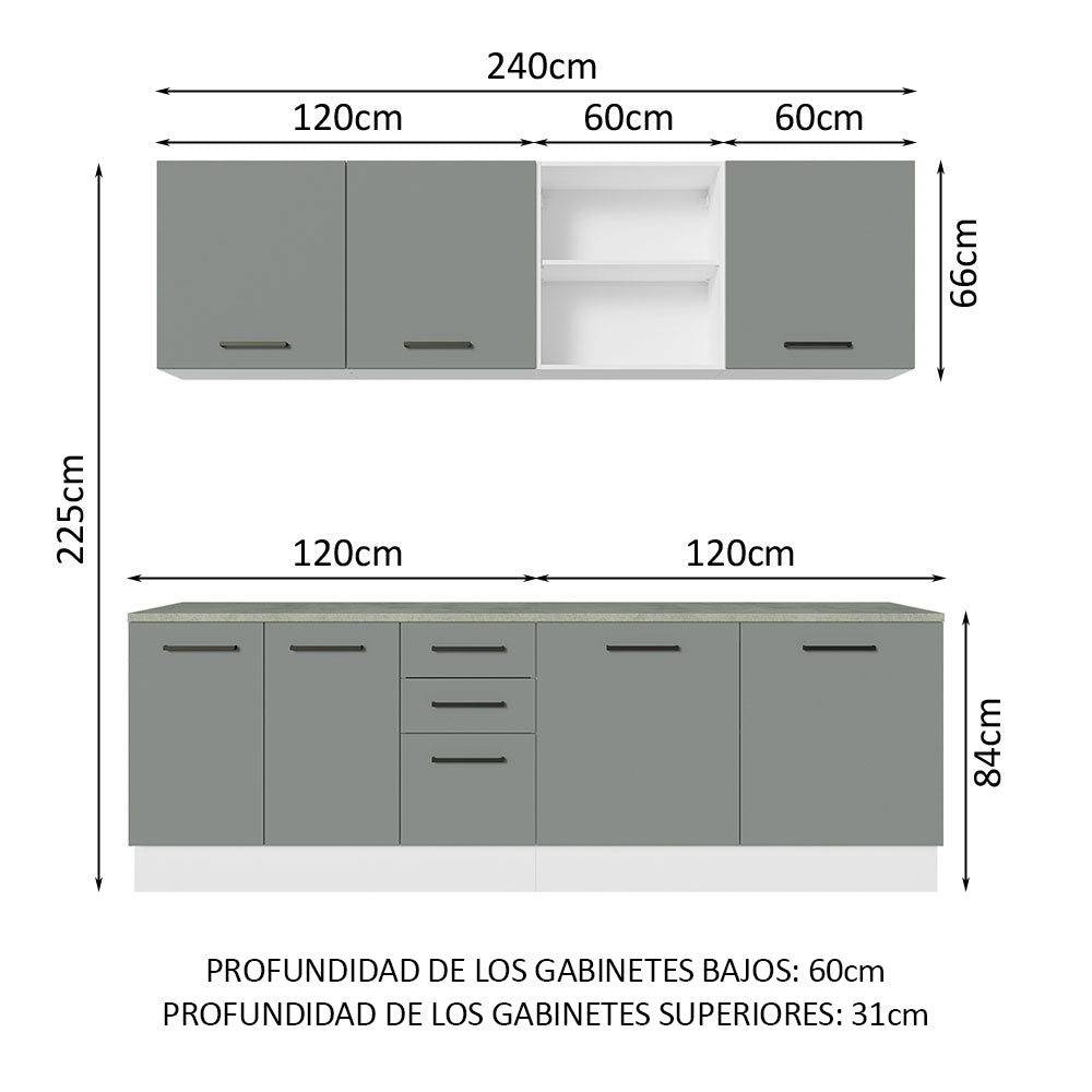 Combo completo de Cocina 240cm Blanco/Gris 60cm de Profundidad Agata Madesa 02