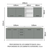 Combo completo de Cocina 240cm Blanco/Gris 60cm de Profundidad Agata Madesa 02