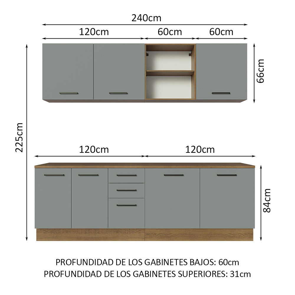 Combo completo de Cocina 240cm Marrón/Gris 60cm de Profundidad Agata Madesa 02