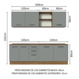 Combo completo de Cocina 240cm Marrón/Gris 60cm de Profundidad Agata Madesa 02