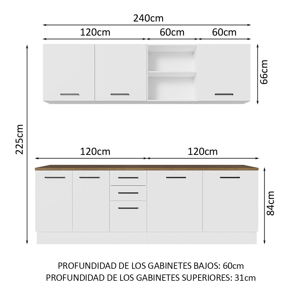 Combo completo de Cocina 240cm Blanco/Marrón 60cm de Profundidad Agata Madesa 02