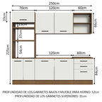 Combo completo de Cocina Agata 250 cm 7 Puertas 3 Cajones (Sin Mesada) Marrón/Blanco Madesa