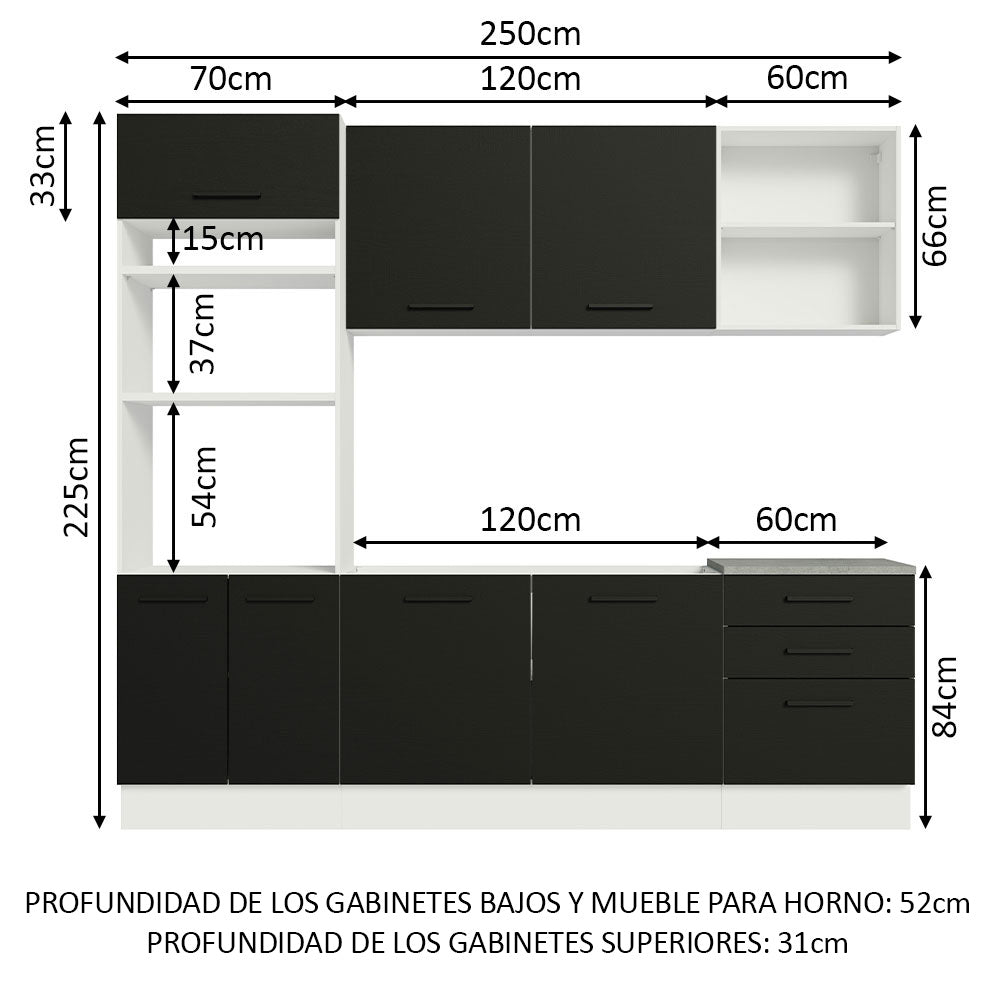 Combo completo de Cocina Madesa Agata 250cm BN 01