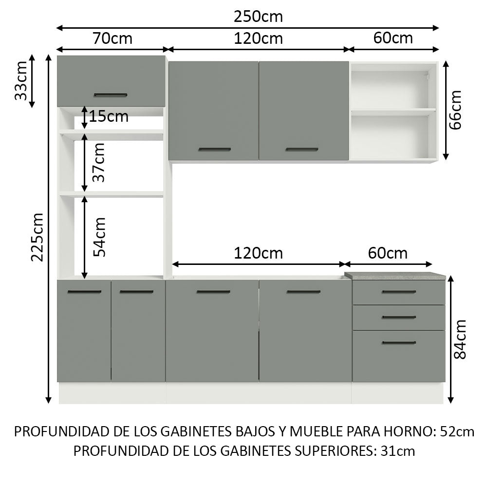 Combo completo de Cocina Madesa Agata 250cm BG 01