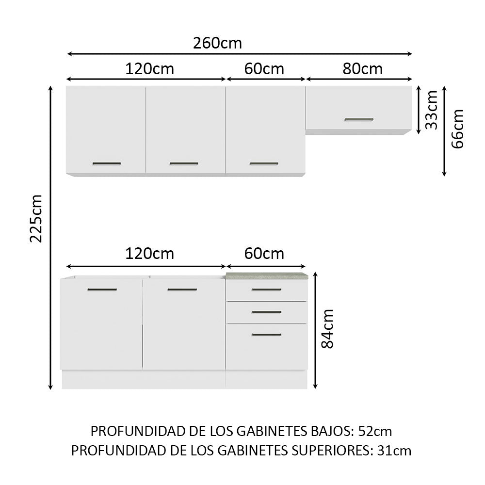 Combo completo de Cocina 260cm Blanco Agata Madesa 02
