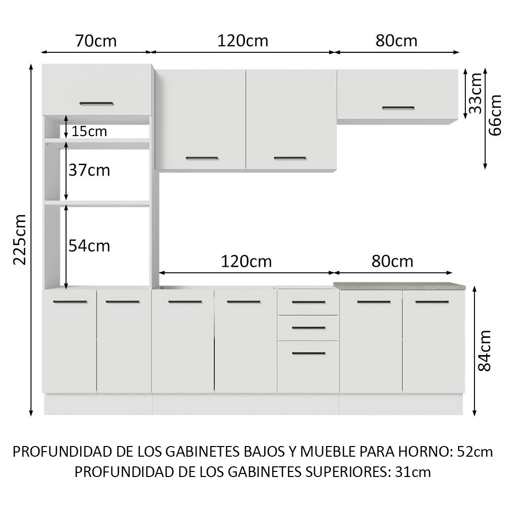 Combo completo de Cocina 270 cm 10 Puertas 3 Cajones Sin Mesada Blanco Agata Madesa