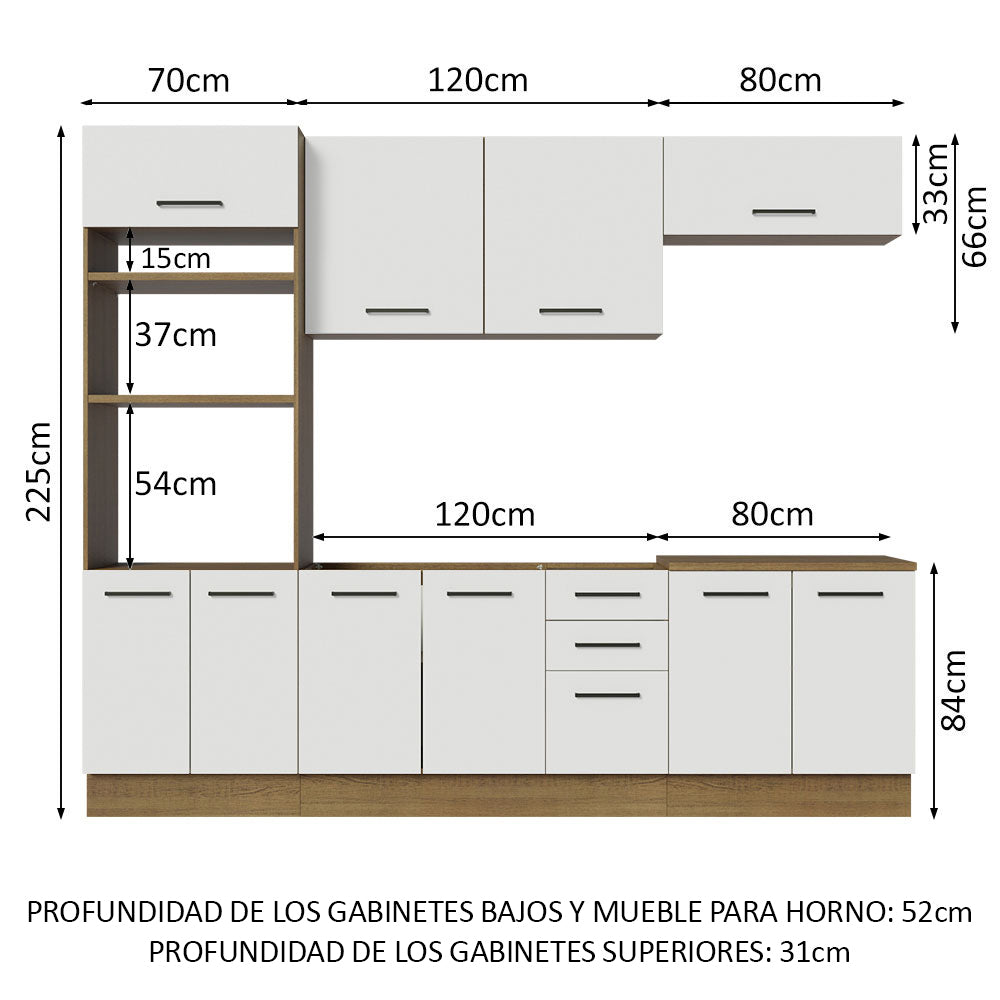 Combo completo de Cocina 270 cm 10 Puertas 3 Cajones Sin Mesada Marrón/Blanco Agata Madesa