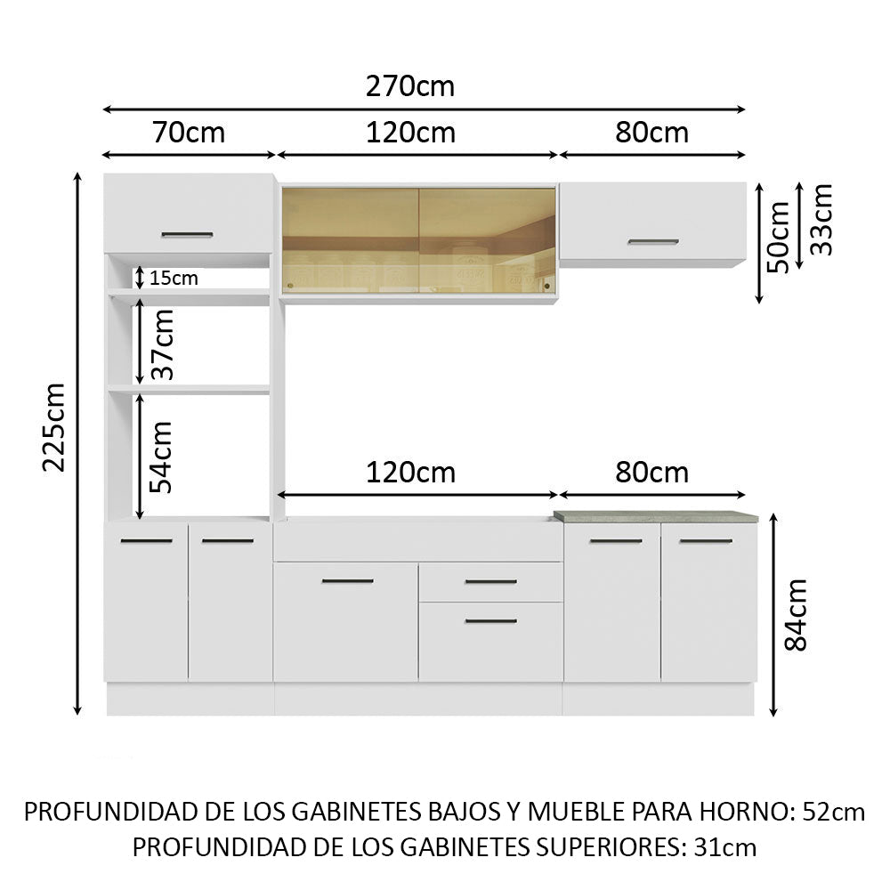 Combo completo de Cocina 270 cm 9 Puertas 2 Cajones Sin Mesada Blanco Agata Madesa