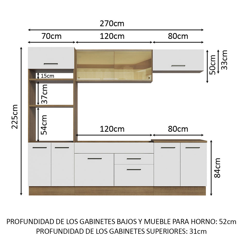 Combo completo de Cocina 270 cm 9 Puertas 2 Cajones Sin Mesada Marrón/Blanco Agata Madesa