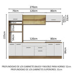 Combo completo de Cocina 270 cm 9 Puertas 2 Cajones Sin Mesada Marrón/Blanco Agata Madesa