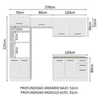 Combo completo de Cocina 270 cm 8 Puertas 3 Cajones Sin Mesada Blanco Agata Madesa 07