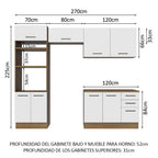 Combo completo de Cocina 270 cm 8 Puertas 3 Cajones Sin Mesada Marrón/Blanco Agata Madesa 07