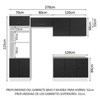 Combo completo de Cocina 270 cm 8 Puertas 3 Cajones Sin Mesada Blanco/Negro Agata Madesa 07