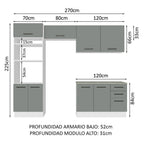 Combo completo de Cocina 270 cm 8 Puertas 3 Cajones Sin Mesada Blanco/Gris Agata Madesa 07