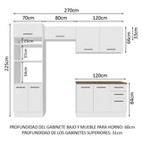 Combo completo de Cocina 270cm Blanco/Marrón 60cm de fondo Agata Madesa 09