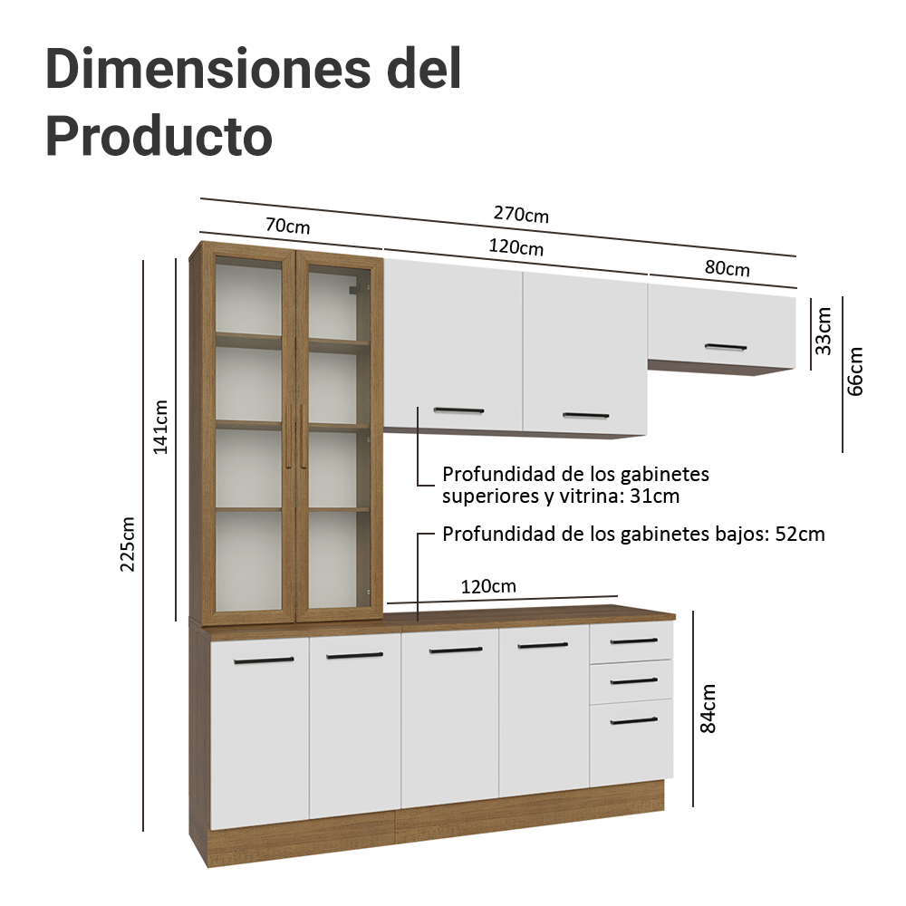 Combo completo de Cocina con Cristalero 270 cm Madesa Agata MB