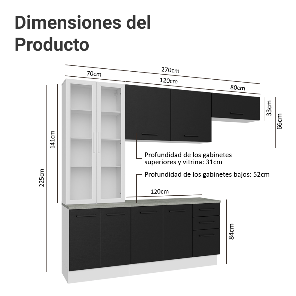 Combo completo de Cocina con Cristalero 270 cm Madesa Agata BN 11