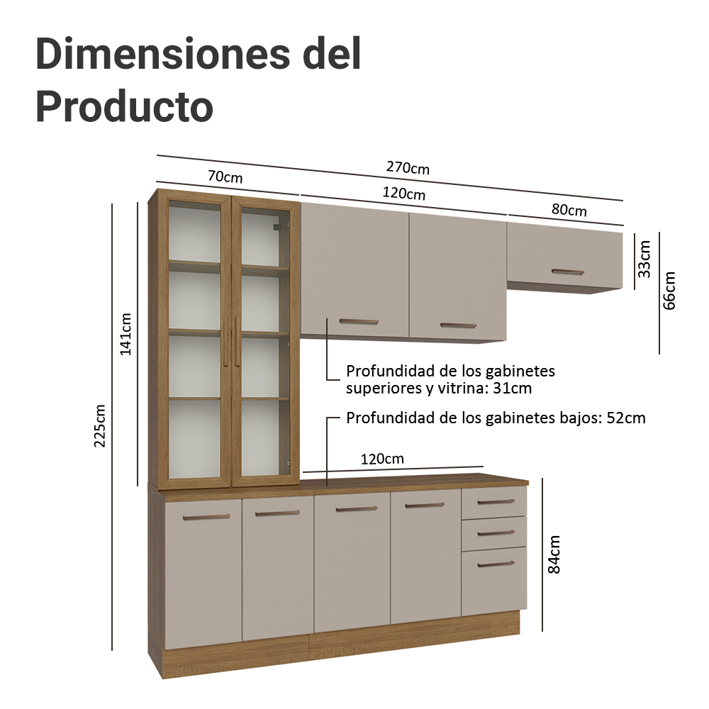 Combo completo de Cocina con Cristalero 270 cm Madesa Agata MN