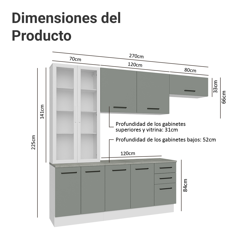Combo completo de Cocina con Cristalero 270 cm Madesa Agata BG 11